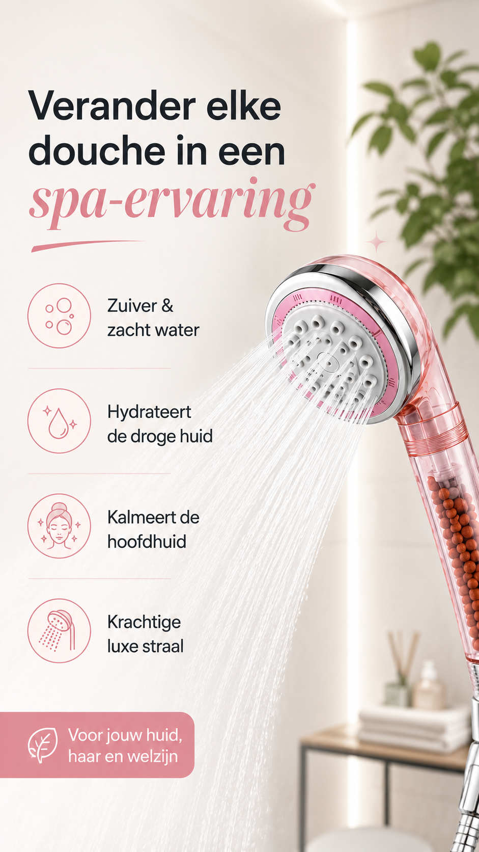 Velunagems Minerale Filterdouchekop - Roze
