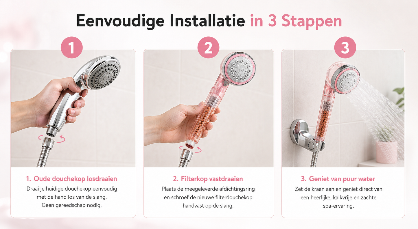 Velunagems Minerale Filterdouchekop - Roze